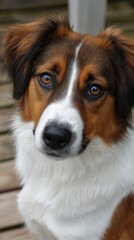 Beautiful Dog Portrait with Brown Eyes and White Markings on Face in Natural Light