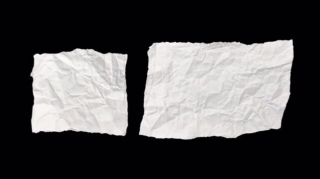 Handmade paper crumples and unfolds in a stop-motion. Textured, organic, ideal for backgrounds, design overlays, craft visuals, transparent alpha channel bg, Style 10- rectangle square rough pieces