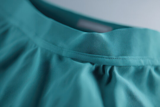 Teal fabric with smooth texture and gathered design creates soft, elegant look