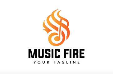 Music Fire Logo Design, music flame logo, hot music logo, spicy, flame and  flare, sound logo, entertainment media agency, creative music icon Vector Icon Symbol Silhouette Illustration brand business