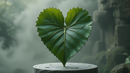 A leaf shaped like a human heart, surreal botanical study