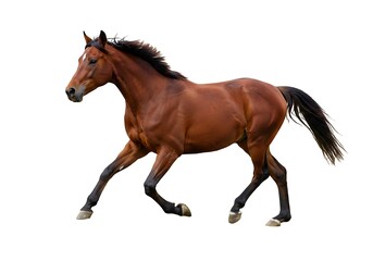 Obraz premium Running brown horse isolated against white background in full motion