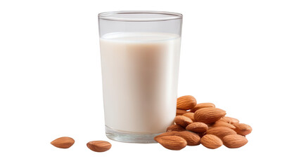 Realistic Almond Milk with Almonds on Side Isolated on White Background Studio Lighting