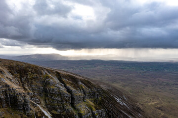 Aerial view of the Muckish mountain and the trail called miners path in county Donegal. Ireland