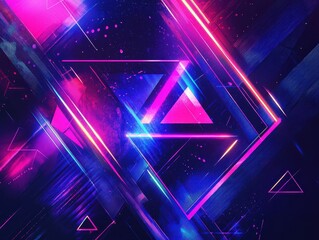 Vibrant Abstract Neon Shapes with Geometric Patterns in Dark Background