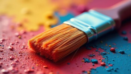 Fototapeta premium Close-up of a paintbrush with bristles, showcasing texture and detail , illustration, creation
