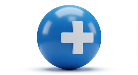 Obraz premium Blue sphere with white plus sign isolated on white background
