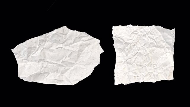 Organic handmade paper circle, clean-crumples unfolds in stop motion. Minimal, textured, collage, craft school note. transparent alpha channel bg, Style 15 - big dot rough rectangle pieces
