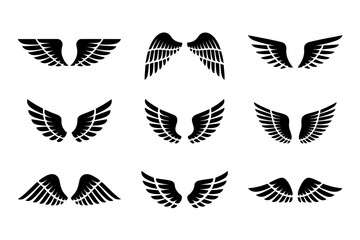 Wings vector set angel bird falcon eagle silhouette