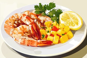 Shrimp mango salsa bite savory seafood with fresh fruit, and vibrant flavors.