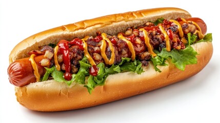 Gourmet Hot Dog Studio Shot, Toppings, Food Photography, White Background, Menu