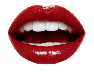 Closeup of Red Lips with White Teeth on Transparent Background