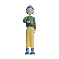 3d render man character holding a coffee gesture pose