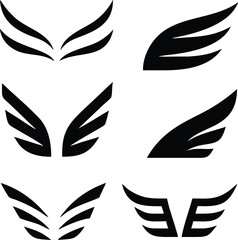 black wings icons featuring stylish logos and badge designs for branding, aviation, or fantasy themes.