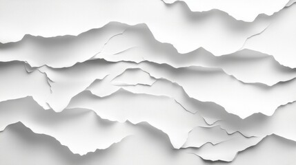 Abstract White Torn Paper Texture Layered, Cracked Grayscale Background