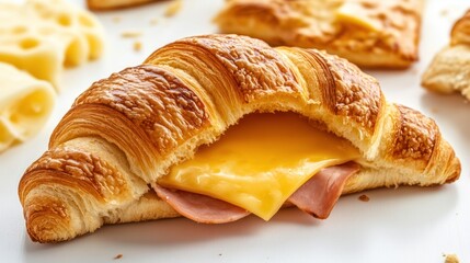 Ham and cheese croissant breakfast close-up