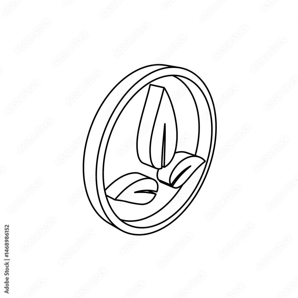 Poster the outline of a large ecology symbol is made with black lines. 3d view of the object in perspective