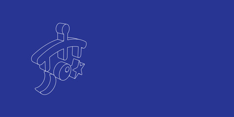 The outline of a large baby mobile made of white lines on the left. 3D view of the object in perspective. Vector illustration on indigo background