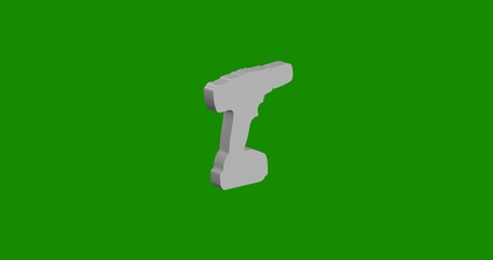 Isolated realistic white electric screwdriver symbol front view with shadow. 3d illustration on green chroma key background