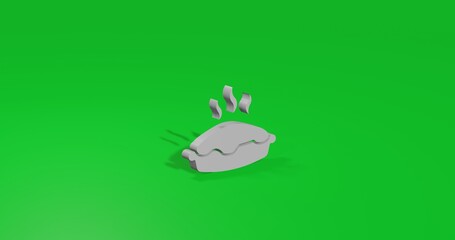 Isolated realistic white hot pie symbol front view with shadow. 3d illustration on green chroma key background