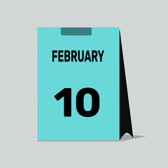 10 february calendar icon vector date number month design background.