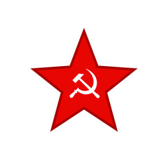 Obraz premium Victory Day, Red star icon with hammer and sickle emblem on a white background 