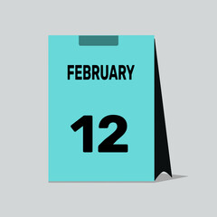 12 february calendar icon vector date number month design background.