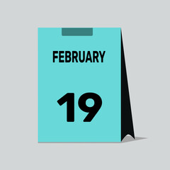 19 february calendar icon vector date number month design background.