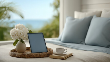 A tranquil bedroom with financial wellness tools and goals