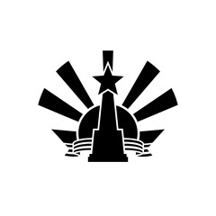 Fototapeta premium Victory Day Icon with Star and Sunburst in Black Silhouette 