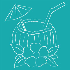 White Outline Tropical Coconut Drink Design