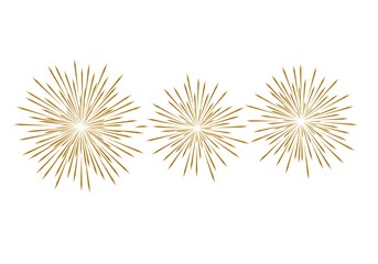 Obraz premium Three golden starbursts on a white background, festive and celebratory