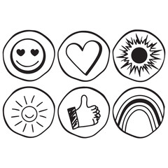 Vector Line Art Icon Set of Monochrome Positivity