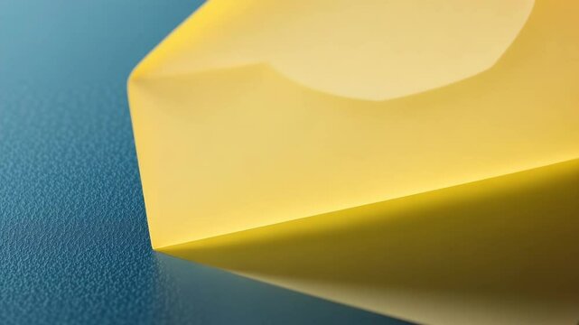A close-up of a yellow file folder tab resting on a textured blue surface.