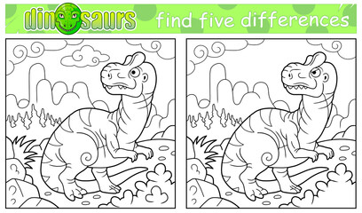 prehistoric funny dinosaur coloring book, find five differences