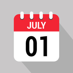 1 july calendar icon text monthly vector page web design