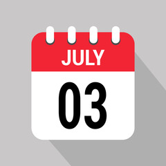 3 july calendar icon text monthly vector page web design