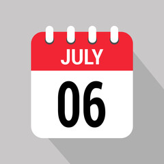 6 july calendar icon text monthly vector page web design
