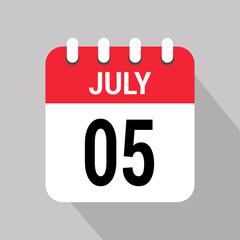 5 july calendar icon text monthly vector page web design