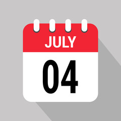 4 july calendar icon text monthly vector page web design