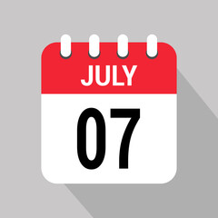 7 july calendar icon text monthly vector page web design