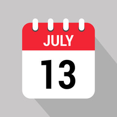 13 july calendar icon text monthly vector page web design