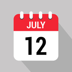 12 july calendar icon text monthly vector page web design