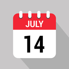 14 july calendar icon text monthly vector page web design
