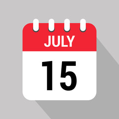 15 july calendar icon text monthly vector page web design