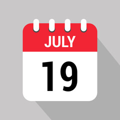 19 july calendar icon text monthly vector page web design
