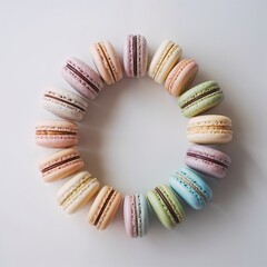 Obraz premium Pastel Macarons Arranged in a Circle on White Background