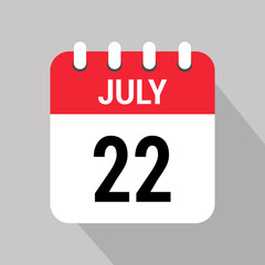 22 july calendar icon text monthly vector page web design