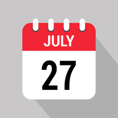 27 july calendar icon text monthly vector page web design