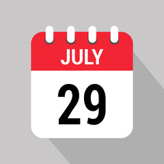 29 july calendar icon text monthly vector page web design